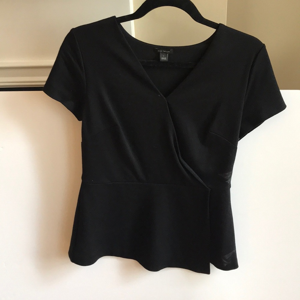 Ann Taylor cinched black blouse